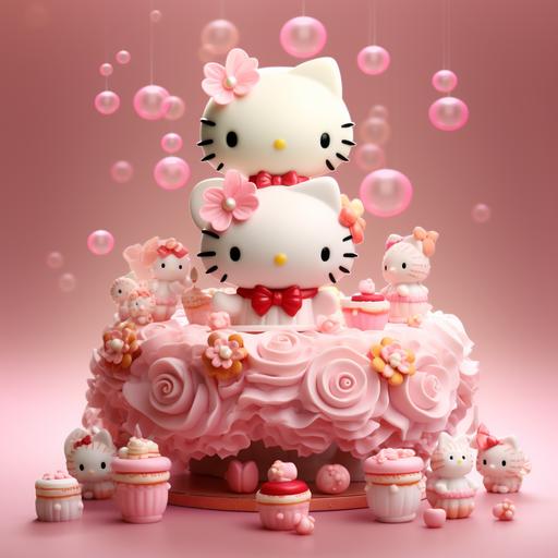 3d art, hello Kitty cake, pink hello kitty background, hd, phone wallpaper