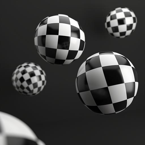 3d black and white checkered balls floating in black space --v 6.0