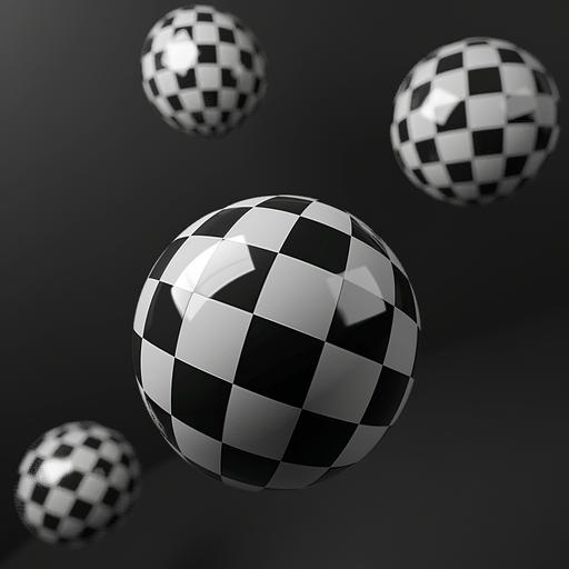 3d black and white checkered balls floating in black space