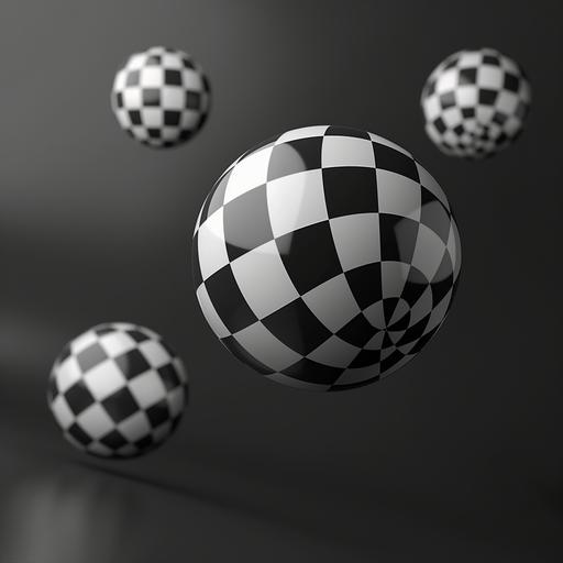 3d black and white checkered balls floating in black space --v 6.0