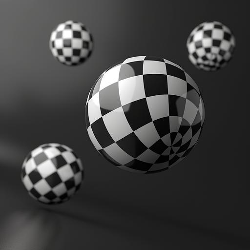 3d black and white checkered balls floating in black space
