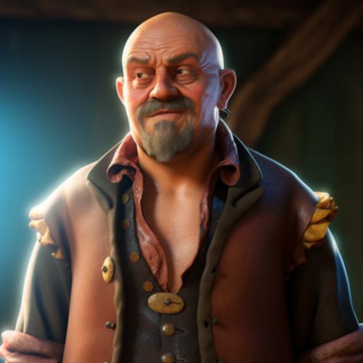 3d cartoon character, (Pirate oldman portrait), boatswain,without one eye, one-eyed (((pixar cartoon character))), how to train dragon, ((pixar-style)), bandage on eye, bald head, vibrant colors, high quality render, soft shadding, pbr textures, pbr lighting, ((soft daylight))