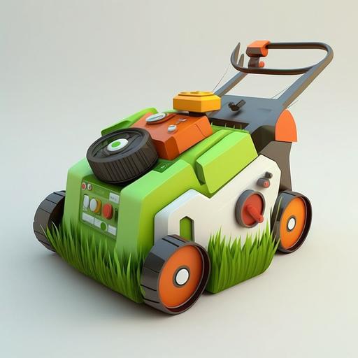 3d cartoon style battery lawn mower with an ecological side