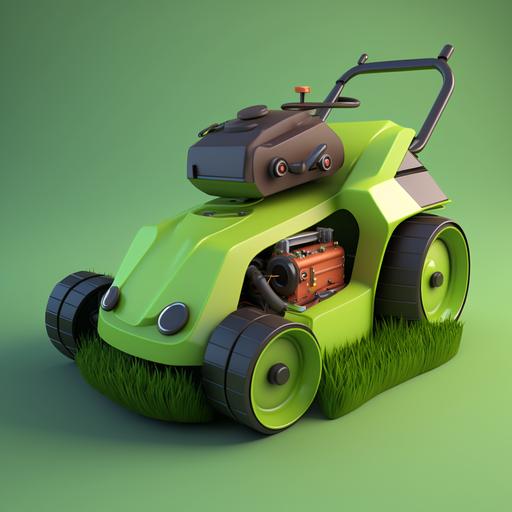 3d cartoon style battery lawn mower with an ecological side