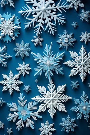 3d embroidered winter snowflake pattern with blue background for desktop background --ar 2:3
