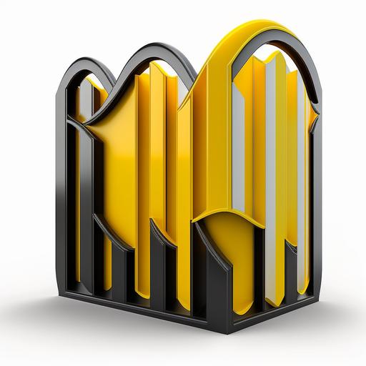3d fence icon, black and yellow colours, ultra detailed, 32k, UI/UX, white background, shaded, tones, super detailed