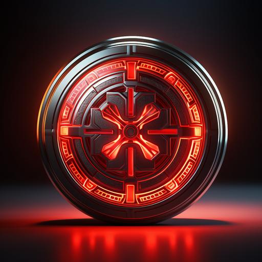 3d metallic coin icon, neon red color theme, token, 3d, c4d, metallic