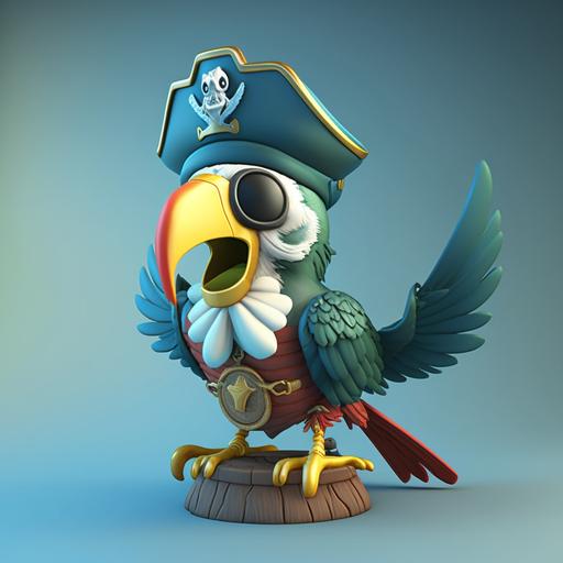 3d pirate's parrot flying big head not detailed cartoon style