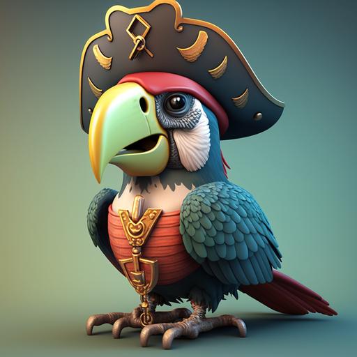 3d pirate's parrot flying big head not detailed cartoon style