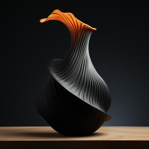 3d printe vase shell, black resin, photography, dof --s 250