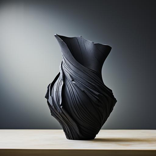 3d printed empty vase, with a slate like finish and slate like feels, generative strcture, photography, depth --s 250