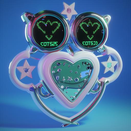 3d render of cute and stylish star and heart shaped steering wheel with big y2k style two GPS monitors located up and down (upper monitor is side monitor and downner monitor is main monitor), shaped like shield with a blade, 3d components, blue is main color and green is point color, refreshing and bright mood, front view, glossy, fresh, isolation in blue background, c4d, blender, frutiger aero  --no animal ears and dark mood --v 6.0