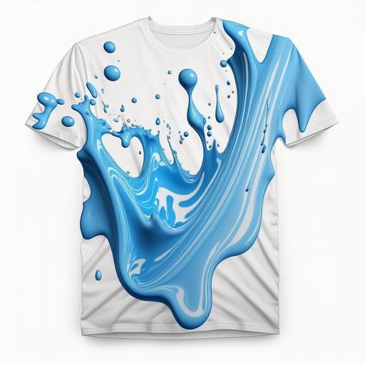 3d royal blue tshirt, water streak baby blue baby blue, white background, realistic