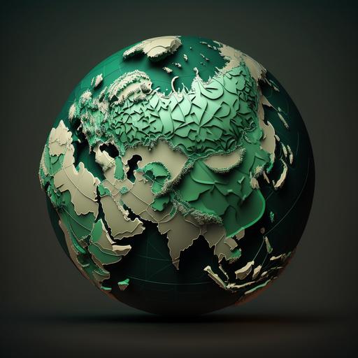 3d sphere planet map of eurasia in dark green color