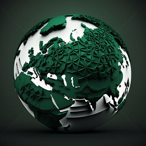 3d sphere planet map of eurasia in dark green color
