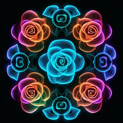 3d symmetrical repesting pattern of 3d neon roses