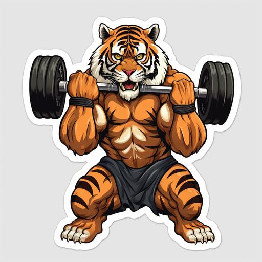 3d tiger lifting weights with wrist wraps sticker