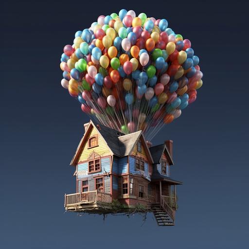 3d up movie balloon carrying house hyper detailed hd 20k ar 16:9 --s 750