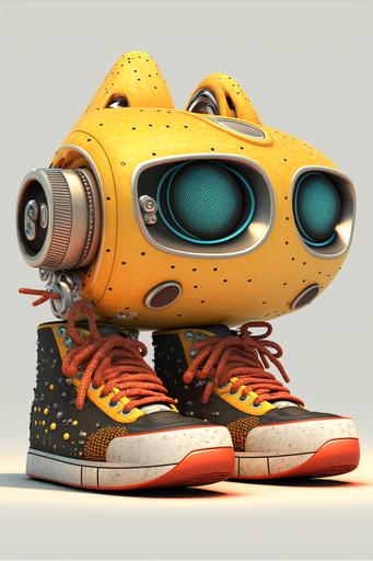 3dcg character, anthropomorphic character with sneakers and automobile fused together, mouth with opening, glittering eyes on heel,... octaine renderer ,8k --ar 2:3 --q 2 --v 4