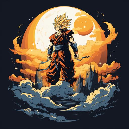 a guy going super saiyan on a cloudly night tshirt vector design, transparent png and 300 dpi