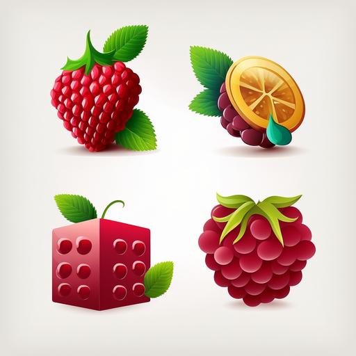 4 icons from white background, cartoon design, raspberry