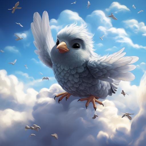chibi pigeon, feather, sky, cloud