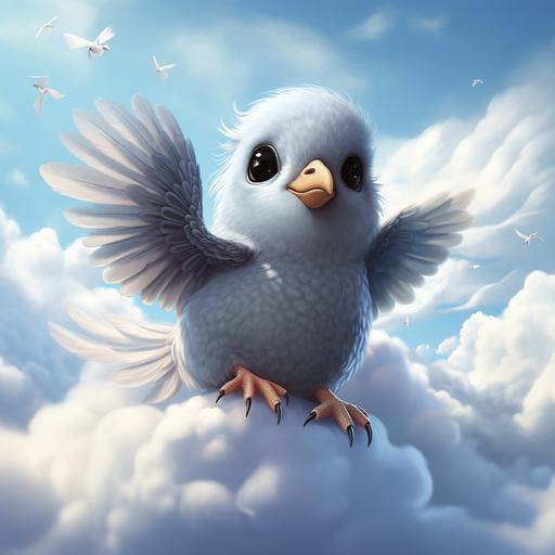 chibi pigeon, feather, sky, cloud