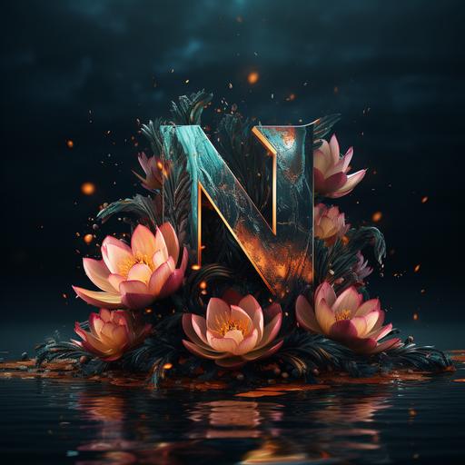 N letter logo for art page wich includes lotus petals --s 300 --v 5.2