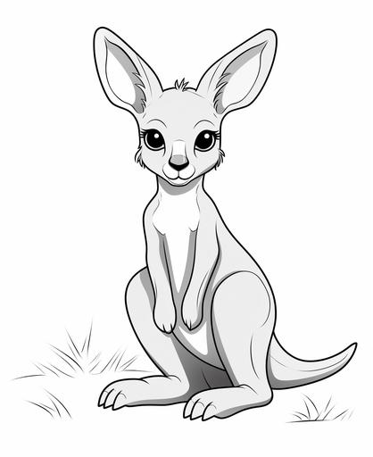 coloring page for kids, red kangaroo, cartoon style, thick line, low detailm no shading --ar 9:11