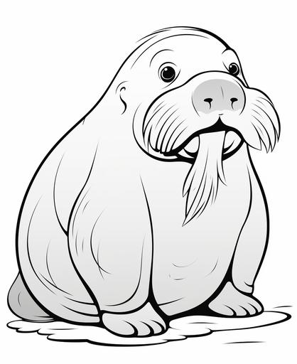 coloring page for kids, walrus, cartoon style, thick line, low detailm no shading --ar 9:11