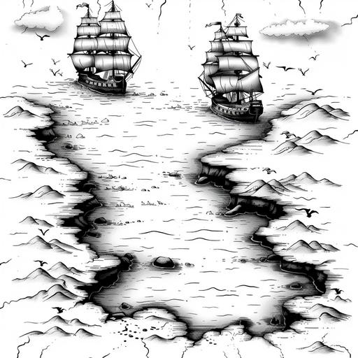 ancient mariner map minimalist single line sketch --v 6.0 --s 750