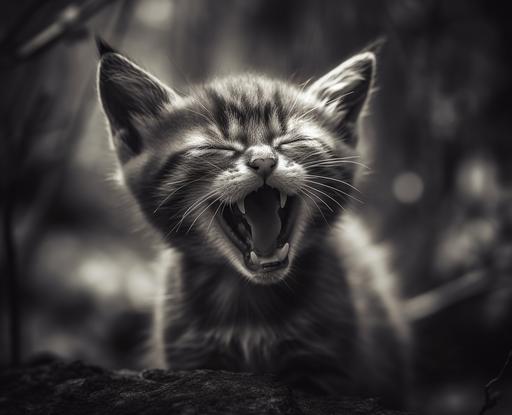 yawning vampiric kitten hd wallpaper 3, in the style of alvin langdon coburn, dusty piles, ando fuchs, mist, black and gray, hikecore, 20 megapixels cat vampire motif --ar 16:13 --v 5.0