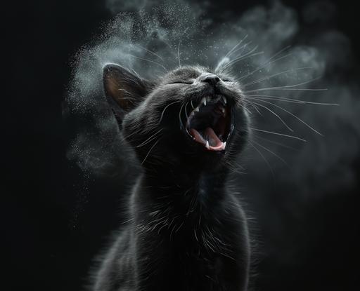 yawning vampiric kitten hd wallpaper 3, in the style of alvin langdon coburn, dusty piles, ando fuchs, mist, black and gray, hikecore, 20 megapixels cat vampire motif --ar 16:13 --s 420 --chaos 4 --v 6.0