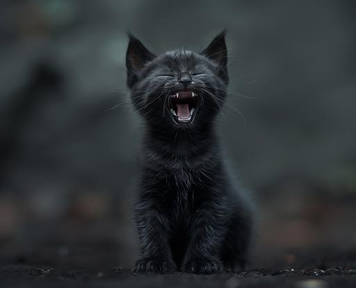 yawning vampiric kitten hd wallpaper 3, in the style of alvin langdon coburn, dusty piles, ando fuchs, mist, black and gray, hikecore, 20 megapixels cat vampire motif --ar 16:13 --s 420 --chaos 4