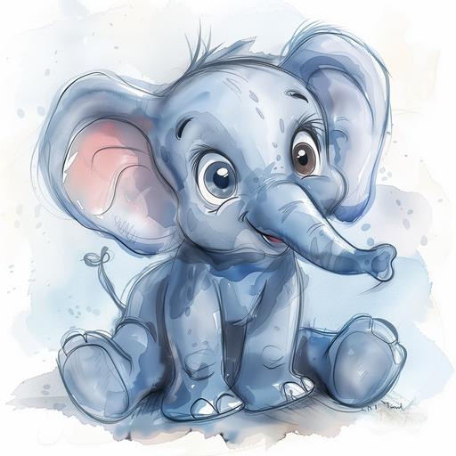 watercolor nursery clipart: Watercolor cute baby elephant, Funny Animal Clipart, full body, digital illustration, comic style, perfect anatomy, centered, dynamic, detailed, watercolor painting, artstation, concept art, smooth, sharp focus, illustration, beautifull eyes, beautiful cute smile --v 6.0