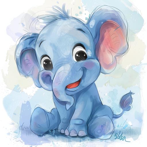 watercolor nursery clipart: Watercolor cute baby elephant, Funny Animal Clipart, full body, digital illustration, comic style, perfect anatomy, centered, dynamic, detailed, watercolor painting, artstation, concept art, smooth, sharp focus, illustration, beautifull eyes, beautiful cute smile