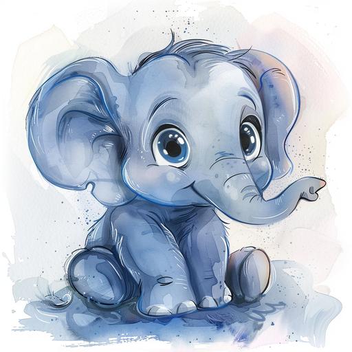 watercolor nursery clipart: Watercolor cute baby elephant, Funny Animal Clipart, full body, digital illustration, comic style, perfect anatomy, centered, dynamic, detailed, watercolor painting, artstation, concept art, smooth, sharp focus, illustration, beautifull eyes, beautiful cute smile