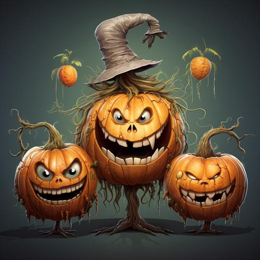 cartoon style funny halloween pumpkins