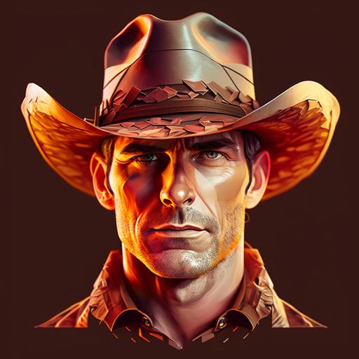 3D vector model, portrait of a cowboy, multicolored and bright face, finely detailed, his eyes are expressive, his hat is Stetson style brown color, a sheriff's star is on the front of the cowboy's hat, 8K.