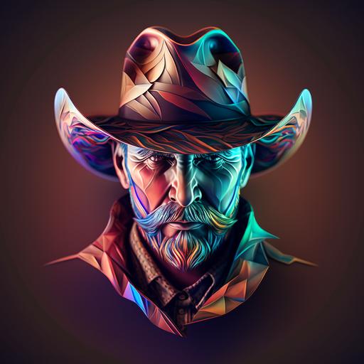 3D vector model, portrait of a cowboy, multicolored and bright face, finely detailed, his eyes are expressive, his hat is Stetson style brown color, a sheriff's star is on the front of the cowboy's hat, 8K.