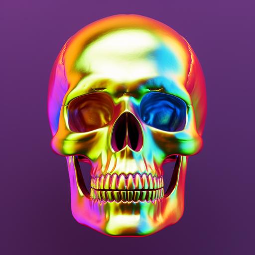 Beautiful vivid LGBT human skull, front view, gaypride colors, metallic rainbow colors, beautiful gradient that goes from yellow to purple, neon biomechanics, hyper - realistic detail, 8k.