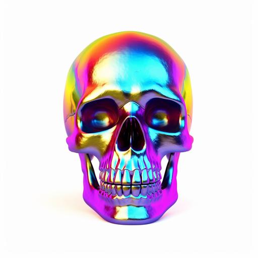 Beautiful vivid LGBT human skull, front view, gaypride colors, metallic rainbow colors, beautiful gradient that goes from yellow to purple, neon biomechanics, hyper - realistic detail, plain white background, 8k.