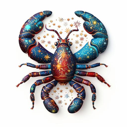 Very realistic hyper detailed Scorpio zodiac sign, multicolored with small gold stars around Capricorn, plain white background, 8k, minimalist, v5.