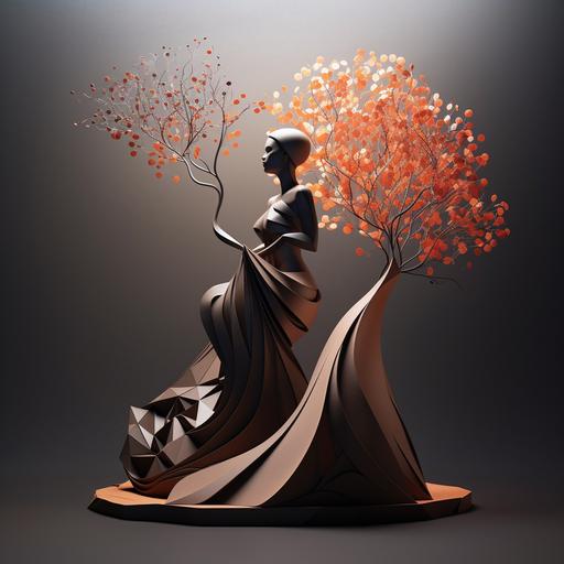 Imagine a silhouette design with a dynamic, abstract sculpture on top--inspired by the synergy of technology and nature. Blend geometric shapes and organic forms, symbolizing the harmonious coexistence of the digital and natural worlds.