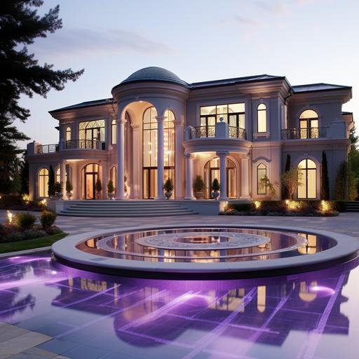a purple dreamhouse, mansion, pool, big enterance, big driveway