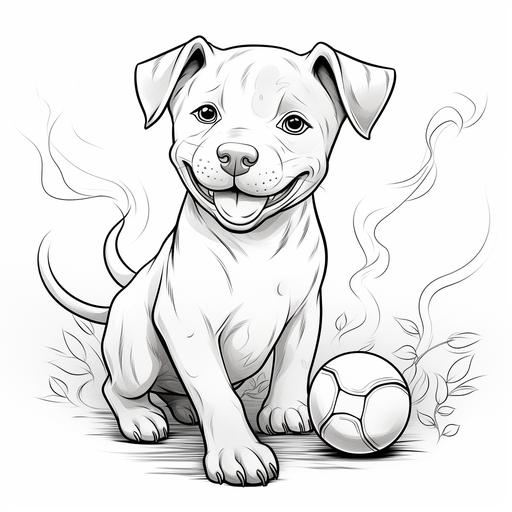 cute and happy pitbull puppy playing with ball, coloring page