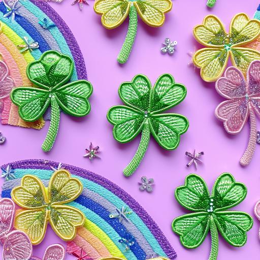 3d embroidery four leaf clover, shamrocks for saint Patrick’s day , rainbows , glitter , girly and cute --tile --v 6.0