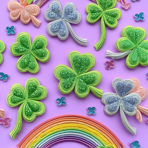 3d embroidery four leaf clover, shamrocks for saint Patrick’s day , rainbows , glitter , girly and cute --tile --v 6.0