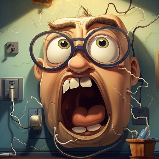 socket with face radiates electric charges, cartoon, ultra HD