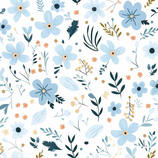 light blue floral pattern, flat, cute, simple
